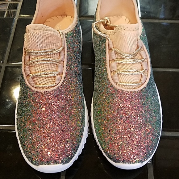 NEW RAINBOW GLITTER SEQUINS SHOES SNEAKERS - Picture 3 of 7